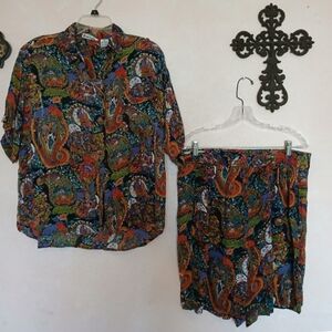 Jane Ashley Multicolor Paisley Short Set With Pockets